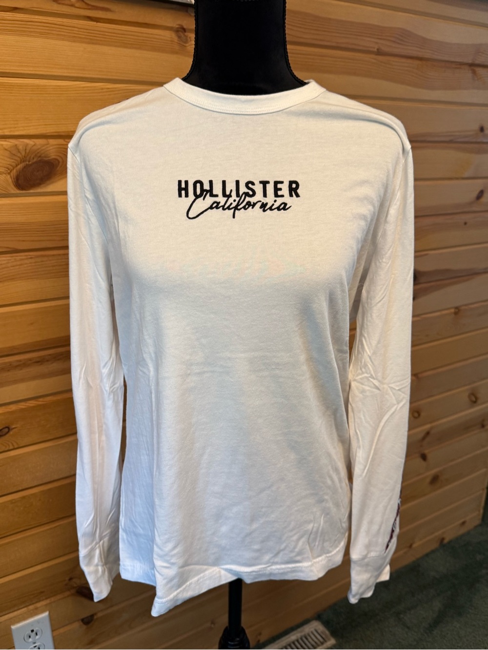Hollister White Long-Sleeve Logo Tee